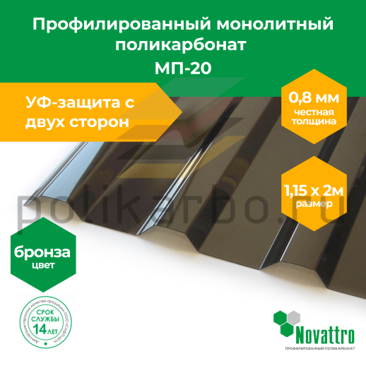 Профилированный поликарбонат Novattro МП-20 1,15х2,0 м