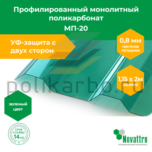 Профилированный поликарбонат Novattro МП-20 1,15х2,0 м